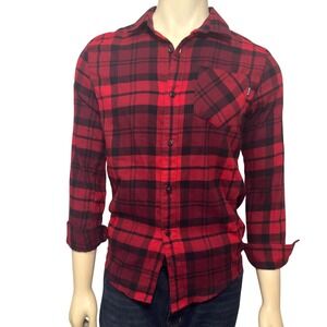 Hurley Boys Long Sleeve Flannel Shirt Red Black Buffalo Plaid XL 13-15 Yrs